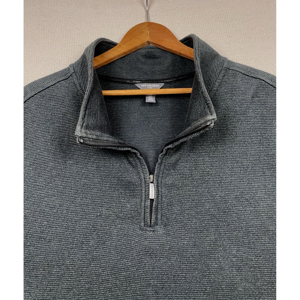 Van Heusen Flex Mens Quarter-Zip Pullover Shirt 4XLT Big & Tall Gray Minimalist - Picture 8 of 14
